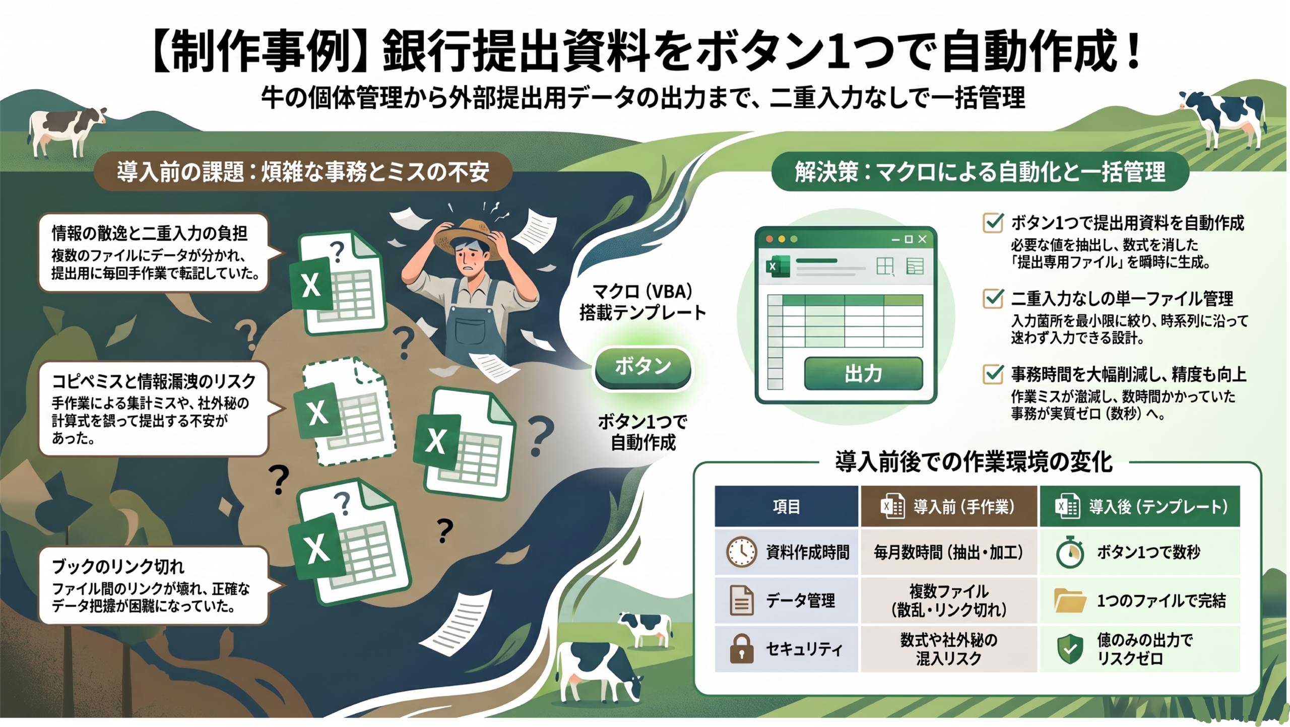 宮崎県都城市のジェイ・システムデザインによる業務改善の制作事例畜産業向け牛管理台帳（データ出力マクロ搭載）Excelテンプレート